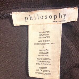 Dk brown Philosophy stretch pant fits like M Comfortable wide elastic waistband